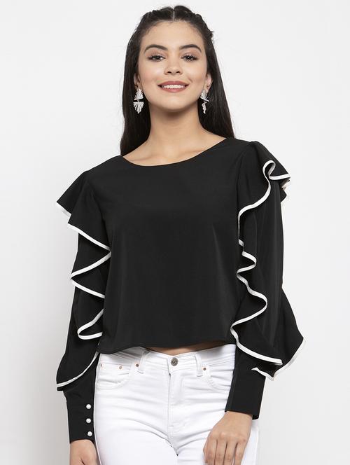 contrast piped ruffle detail top  - 17261794 - Very Small Image - 1