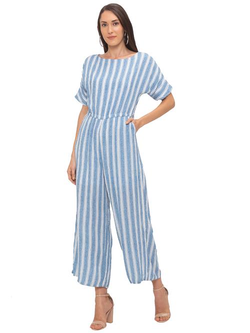 round neck striped full leg jumpsuit - 17264114 - Very Small Image - 1