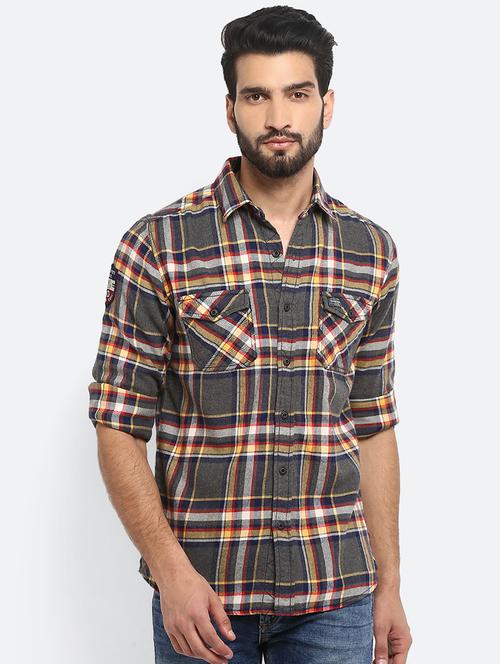 grey checkered casual shirt - 17264709 - Very Small Image - 1