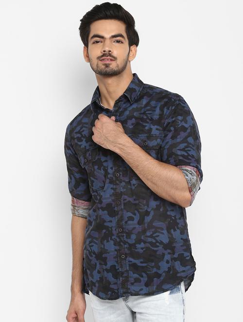 blue camouflage print casual shirt - 17264710 - Very Small Image - 1