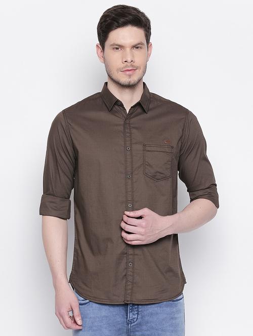 brown solid casual shirt - 17264716 - Very Small Image - 1