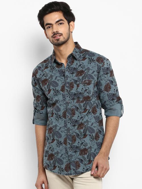 blue floral print casual shirt - 17264734 - Very Small Image - 1