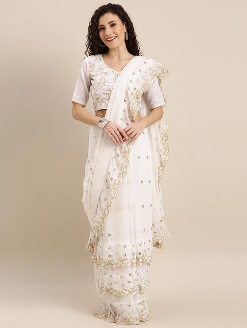 solid fusion saree with blouse - 17265179 - Very Small Image - 1