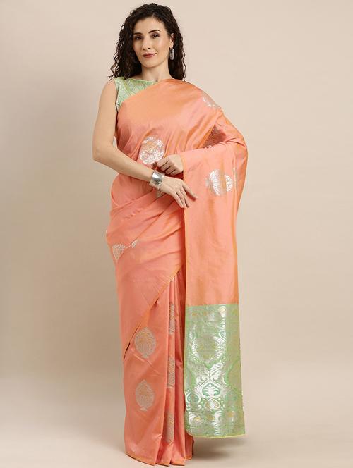 peach silk banarasi saree with blouse - 17265208 - Very Small Image - 1