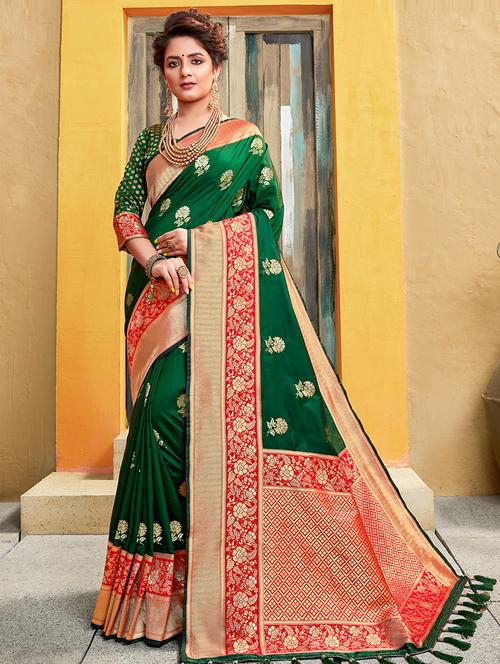 bordered banarasi saree with blouse - 17266984 - Very Small Image - 1