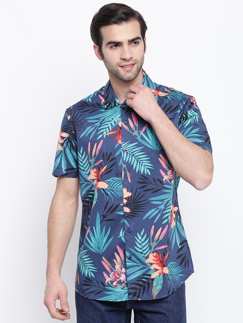 blue tropical print casual shirt - 17267138 - Very Small Image - 1