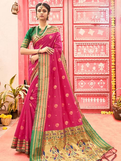 magenta paithani saree with blouse - 17267189 - Very Small Image - 1