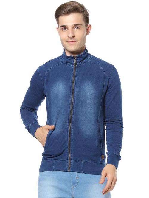 blue solid casual jacket - 17267601 - Very Small Image - 1