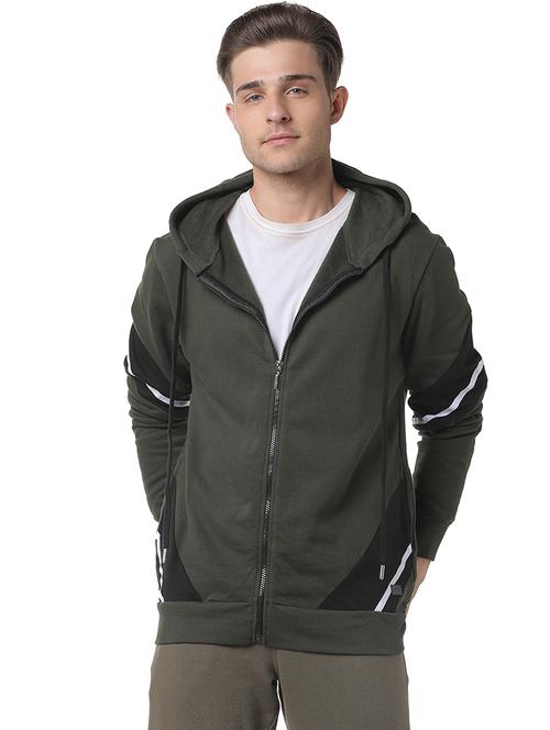 olive green cut & sew color block casual jacket - 17267708 - Very Small Image - 1