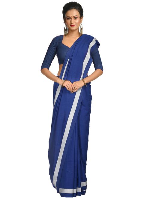 women's bordered navy blue colored saree with blouse - 17268413 - Very Small Image - 1