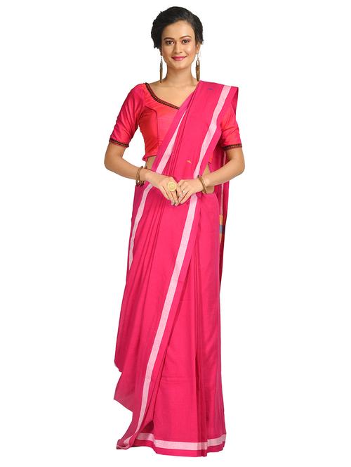 women's bordered pink colored saree with blouse - 17268416 - Very Small Image - 1