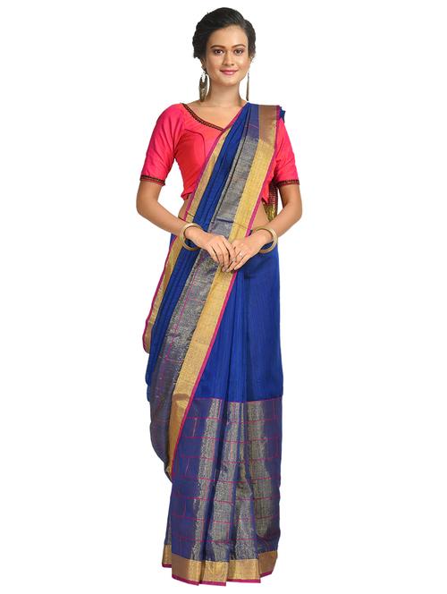 tassel detailed self design handloom saree with blouse - 17268442 - Very Small Image - 1