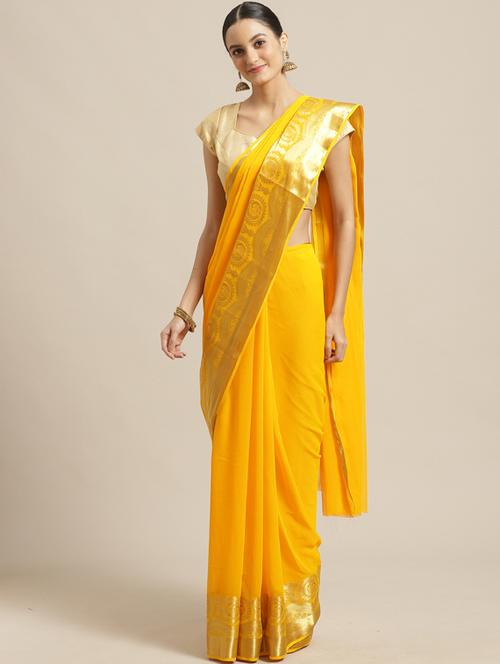 solid woven saree with blouse - 17268586 - Very Small Image - 1