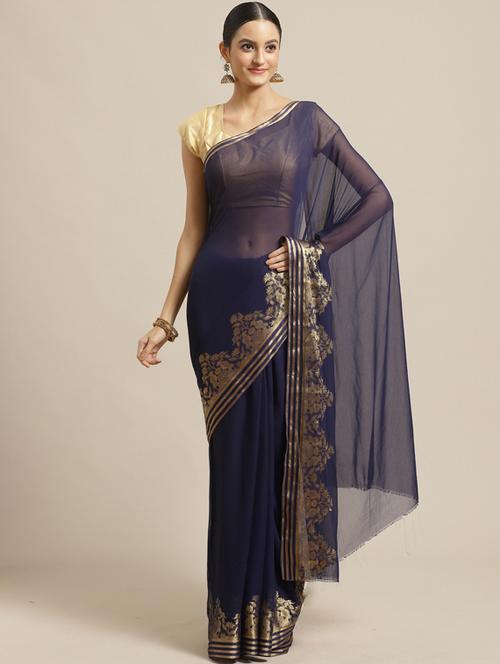 solid woven saree with blouse - 17268596 - Very Small Image - 1