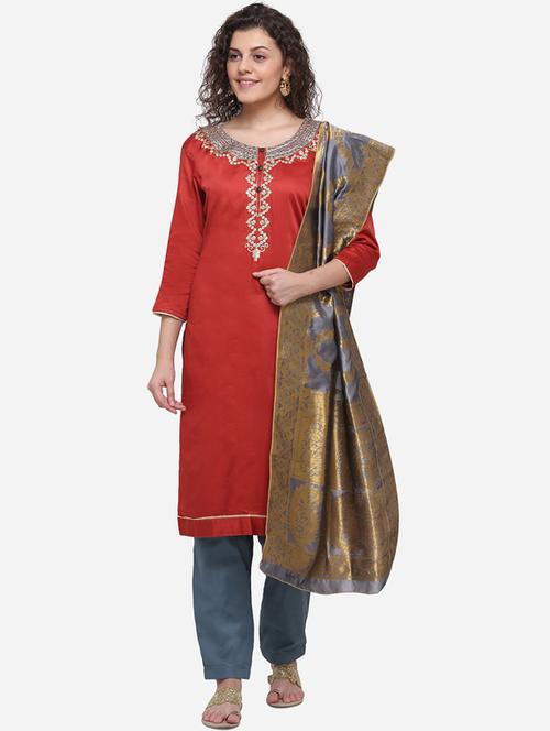 embroidered churidaar unstitched suit - 17268814 - Very Small Image - 1
