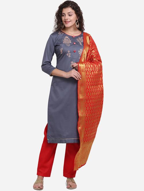 embroidered churidaar unstitched suit - 17268820 - Very Small Image - 1