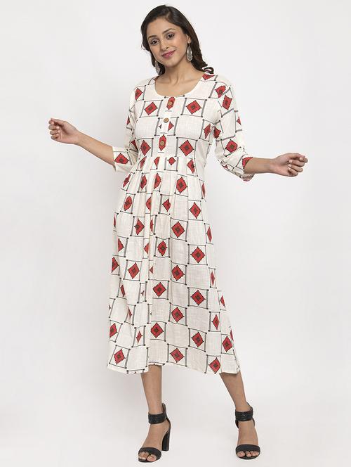round neck printed a-line dress - 17271204 - Very Small Image - 1