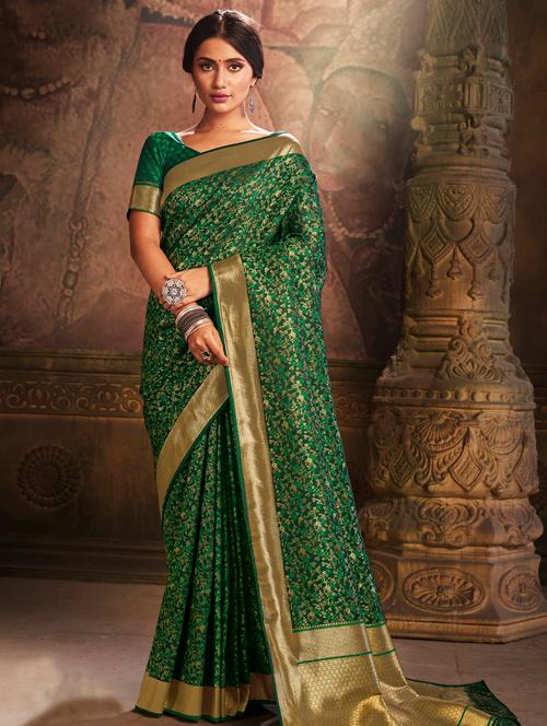 floral banarasi saree with blouse - 17271235 - Very Small Image - 1