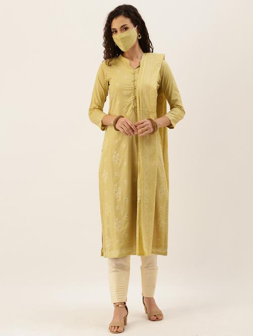 block print straight pant unstitched suit with face mask  - 17271628 - Very Small Image - 1