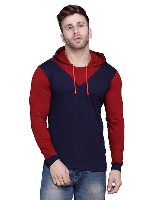 navy blue color block cut & sew hooded t-shirt - 17272292 - Very Small Image - 1