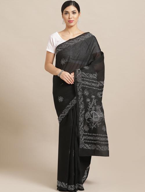 black cotton saree with blouse - 17272433 - Very Small Image - 1