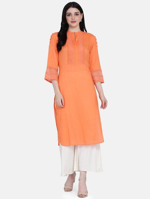 lace detailed solid straight kurta - 17272499 - Very Small Image - 1