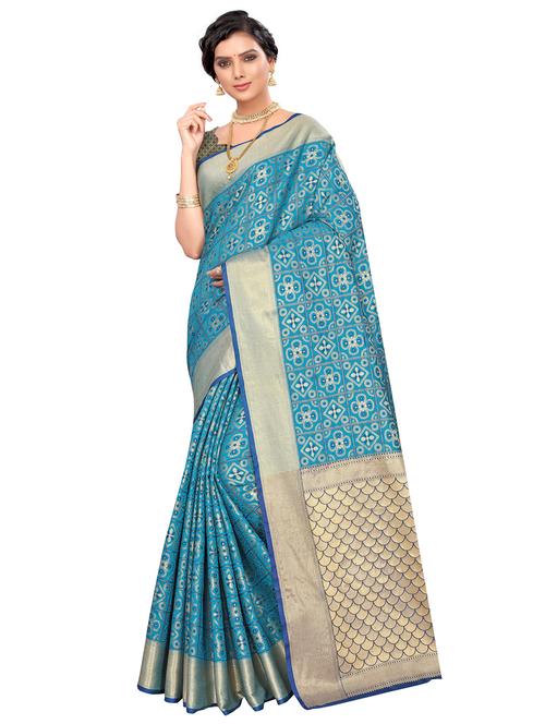 turquoise silk saree with blouse - 17274011 - Very Small Image - 1