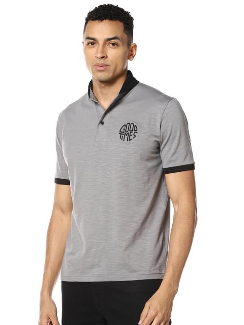 grey solid collared t-shirt - 17274749 - Very Small Image - 1