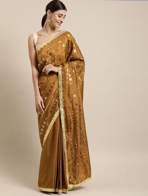 mustard embroidered saree with blouse - 17275353 - Very Small Image - 1