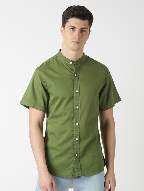 olive green solid casual shirt - 17277692 - Very Small Image - 1