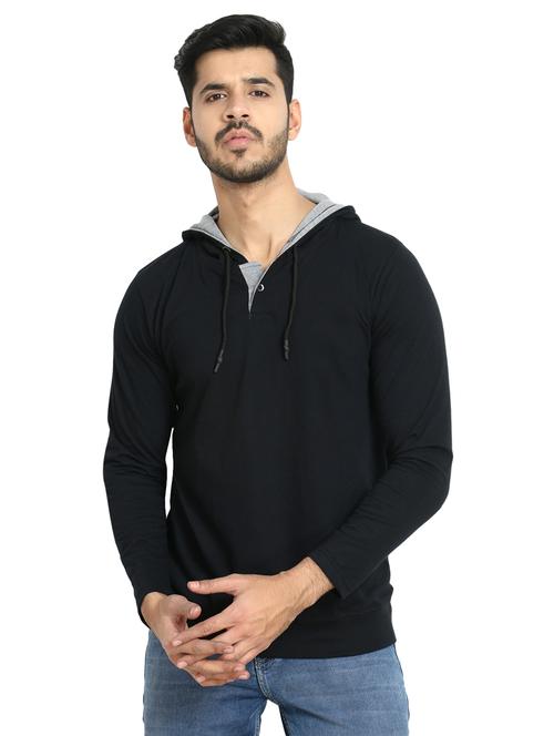 black solid hooded t-shirt - 17277819 - Very Small Image - 1