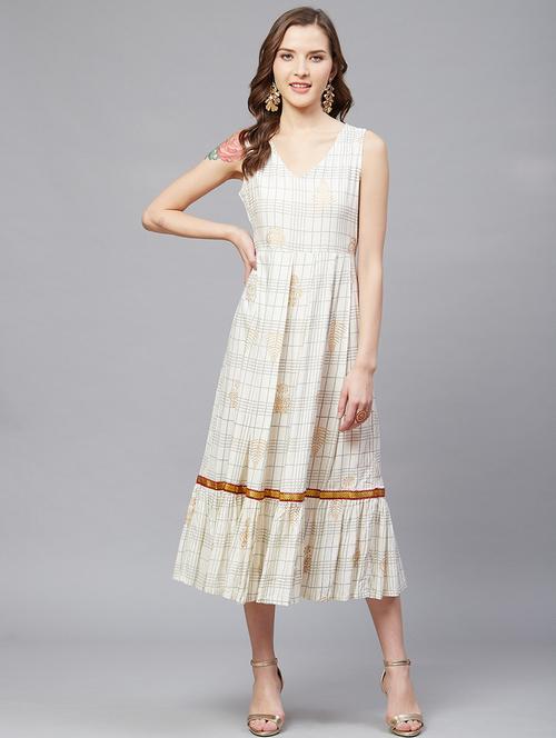 v-neck checkered fit & flare dress - 17278235 - Very Small Image - 1