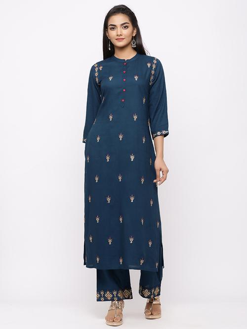 embroidered kurta palazzo set - 17280811 - Very Small Image - 1