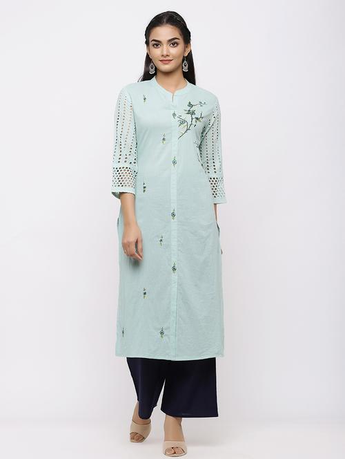embroidered kurta palazzo set - 17280812 - Very Small Image - 1
