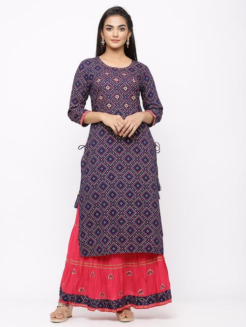 bandhani print kurta skirt set - 17280832 - Very Small Image - 1