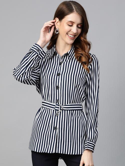 striped belted shirt - 17281270 - Very Small Image - 1