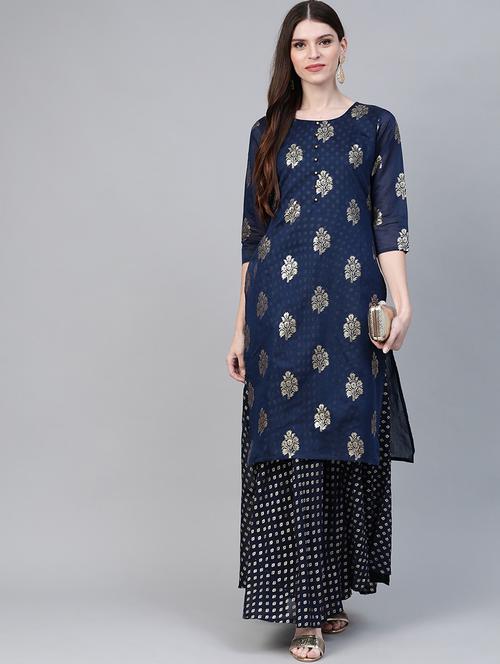 foil print layered kurta  - 17282502 - Very Small Image - 1