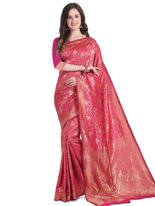 self design banarasi saree with blouse - 17282814 - Very Small Image - 1