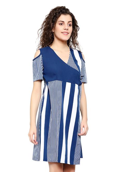 cold shoulder striped a-line dress  - 17283979 - Very Small Image - 1