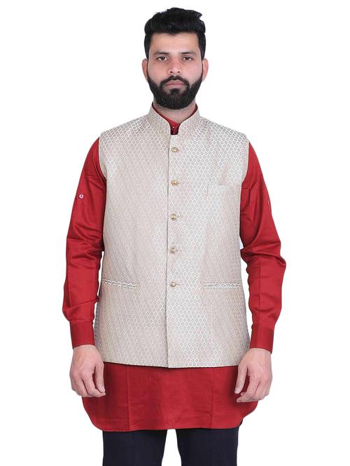 beige self design nehru jacket - 17287524 - Very Small Image - 1