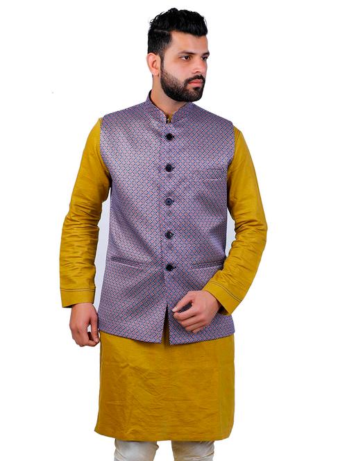 blue printed nehru jacket - 17287537 - Very Small Image - 1