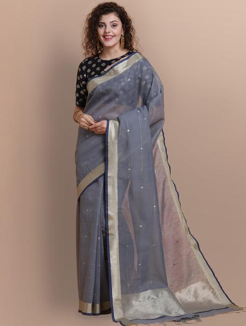 solid bordered saree with blouse - 17287838 - Very Small Image - 1