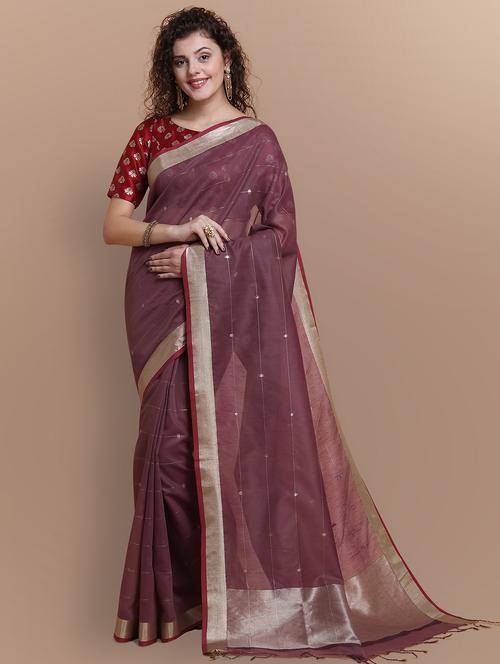solid bordered saree with blouse - 17287839 - Very Small Image - 1