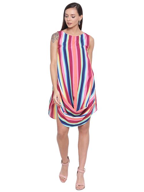 cowl hem striped a-line dress - 17288221 - Very Small Image - 1