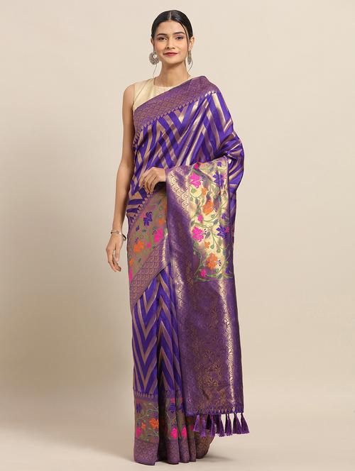 self design banarasi saree with blouse - 17289848 - Very Small Image - 1