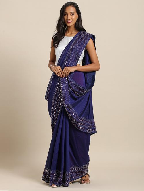 embellished solid saree with blouse - 17289891 - Very Small Image - 1