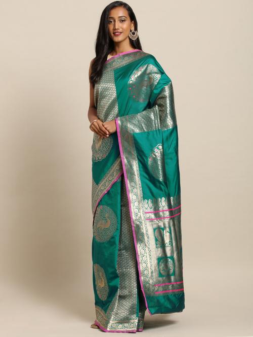 turquoise kanjivaram saree - 17289940 - Very Small Image - 1