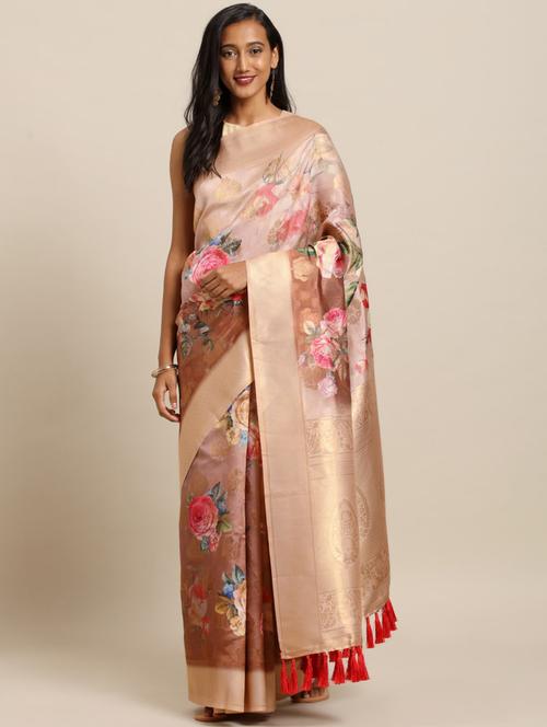 floral banarasi saree with blouse - 17289950 - Very Small Image - 1