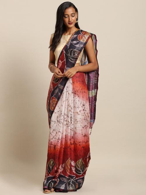 printed handloom saree with blouse - 17289975 - Very Small Image - 1