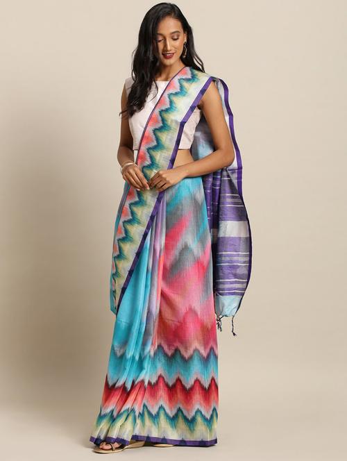 tie & die printed saree  with blouse - 17289980 - Very Small Image - 1